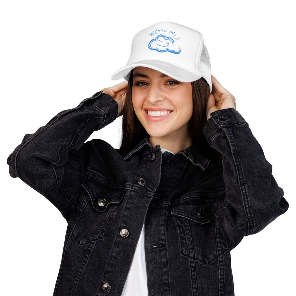 Cloud Art Embroidered Trucker Hat – Smiling Cloud Foam Cap
