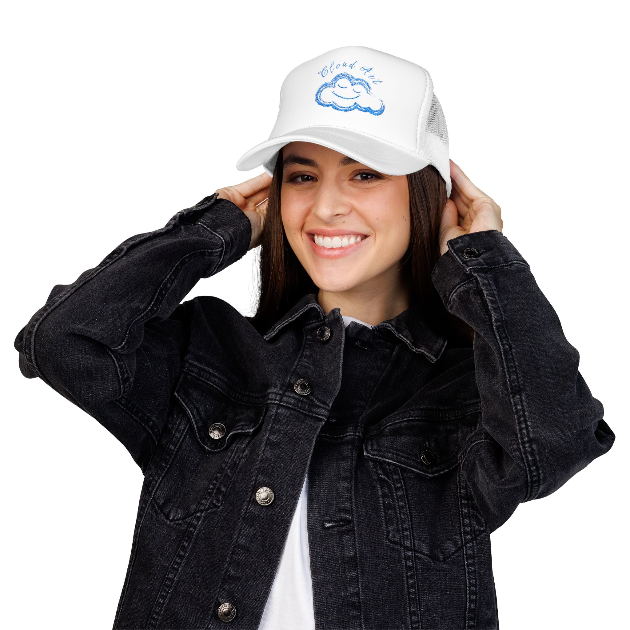 Cloud Art Embroidered Trucker Hat – Smiling Cloud Foam Cap