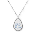 Oval Cloud Charm Necklace — Cute Blue 'Cloud Art' Pendant, Silver Teardrop Necklace