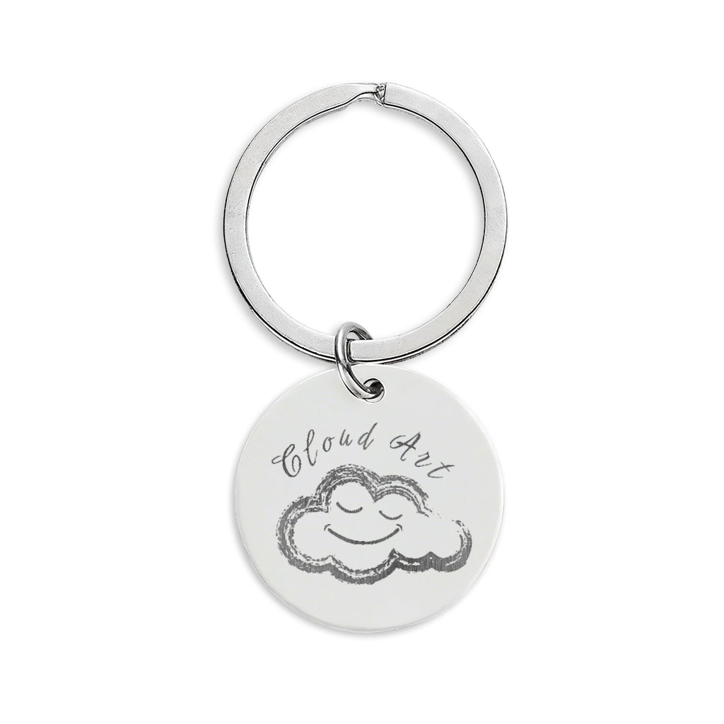 Engraved Round Stainless Steel Keychain — 'Friend of Mine' Cute Cloud Design