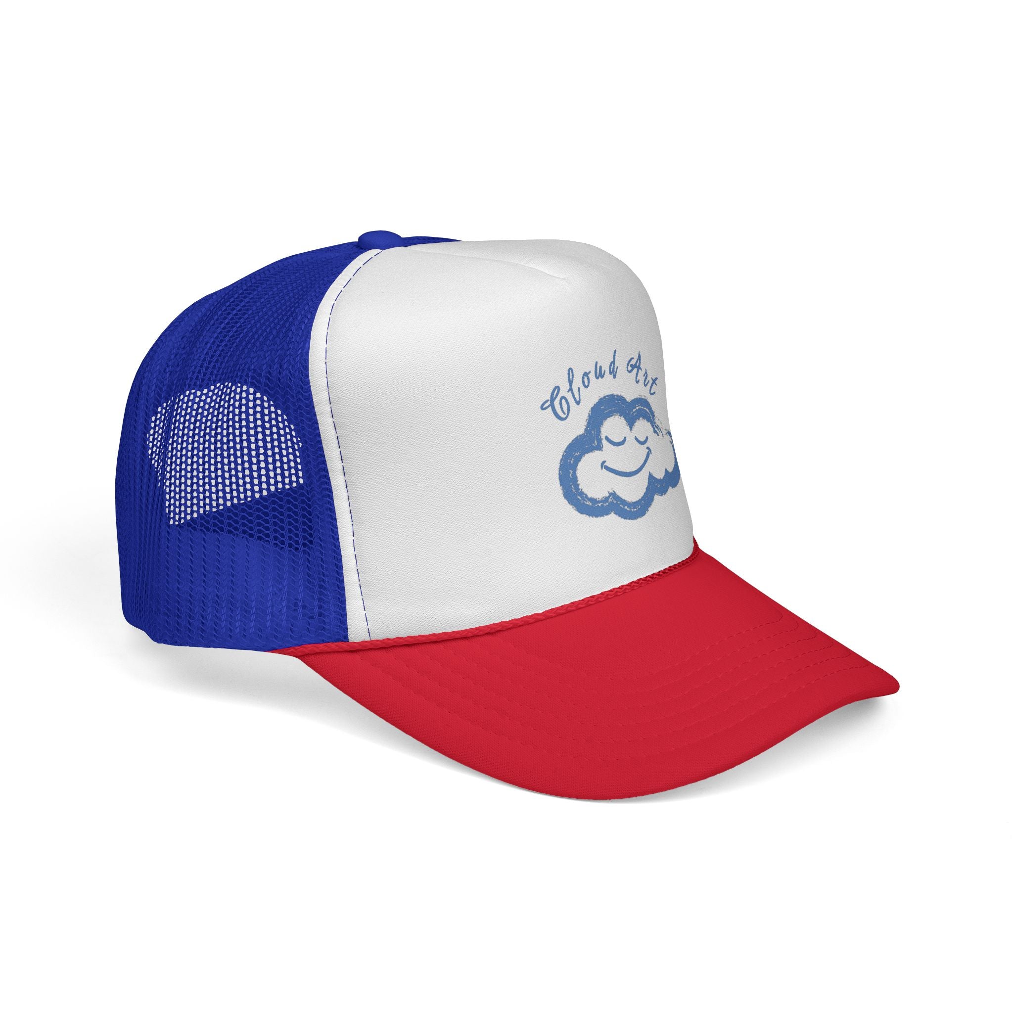 Cloud Rest Trucker Cap — Retro Smiling Cloud Embroidered Mesh Hat