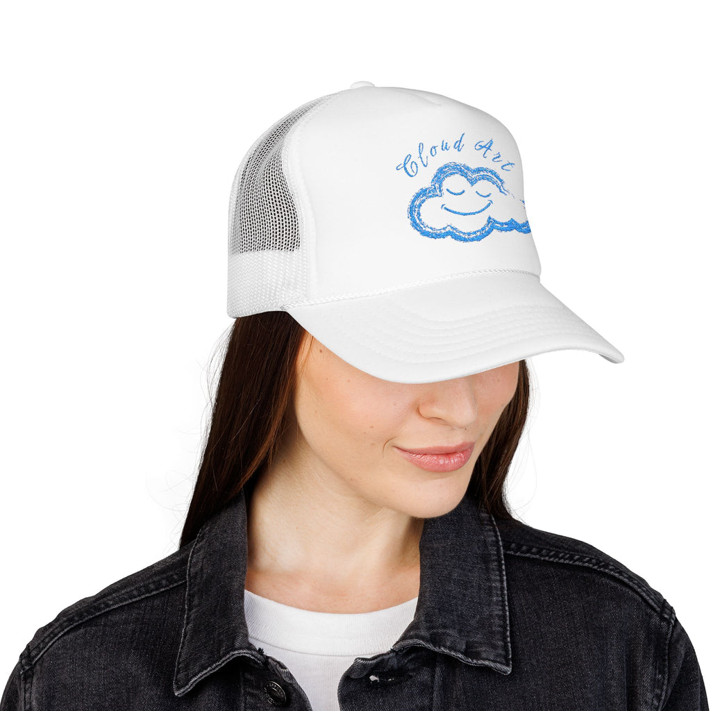 Cloud Art Embroidered Trucker Hat – Smiling Cloud Foam Cap