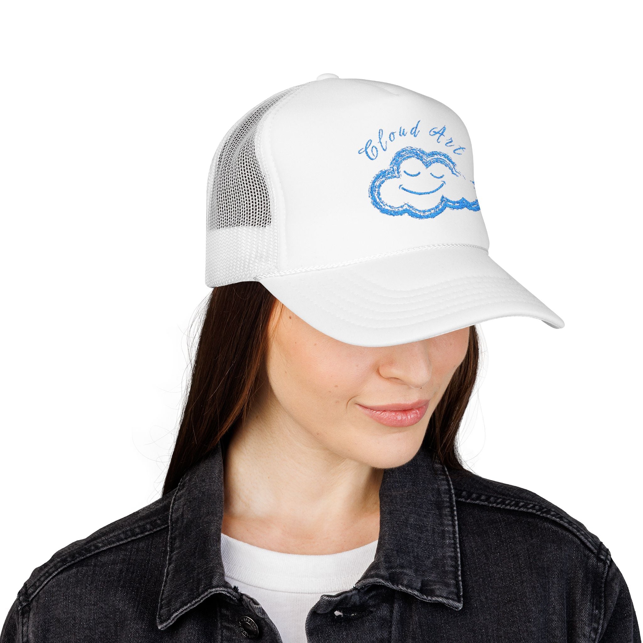 Cloud Art Embroidered Trucker Hat – Smiling Cloud Foam Cap